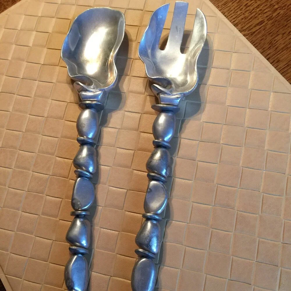 Metal Salad Fork and Spoon Set Unusual Handle